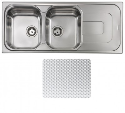 Lavello da Incasso 2 Vasche con gocciolatoio a Destra 116 x 50 cm Sopratop Acciaio Inox antigraffio CM PIZZICA 011397.S1.01.2016 - 011397 SCSSX