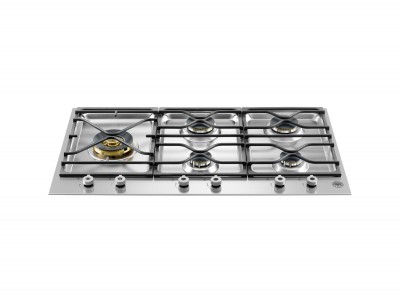 Piano Cottura ad Incasso 90 a Segmenti Cm 5 Fuochi Dual Wok laterale Griglie in Ghisa Serie Professional Acciaio Inox Bertazzoni PM365S0X