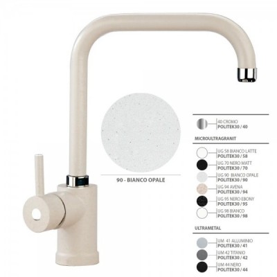 Plados POLITEK30-90 Miscelatore cucina monocomando con canna tubolare Politek Bianco Opale 90 MICROULTRAGRANIT 