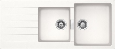 Lavello incasso 2 Vasche con Gocciolatoio Reversibile sopratop - sottotop 116 x 50 cm CRISTALITE Bianco Assoluto PRIMUS D200 SCHOCK PRID200AP01