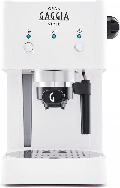 Macchina Caffè Cialde e Caffè Macinato in Polvere Espresso Manuale con Erogatore di Vapore Colore Bianco Gaggia Gran Gaggia Style RI8423/21