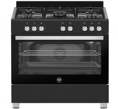 La Germania SE965ENE/24 Cucina Libera installazione 90 x 60 cm 5 Fuochi Gas Forno Elettrico Finitura Nero con alzatina Griglie Smaltate
