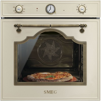 Forno da Incasso Multifunzione Elettrico Termoventilato Pirolitico 60 cm Estetica Cortina Panna Finiture Ottone antico Funzione Pizza Smeg SFP750POPZ