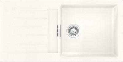 Lavello incasso 1 vasca con gocciolatoio reversibile sopratop - sottotop 100 x 50 cm Cristadur Premium Bianco Puro SIGNUS D100L SCHOCK SIGD100LA99