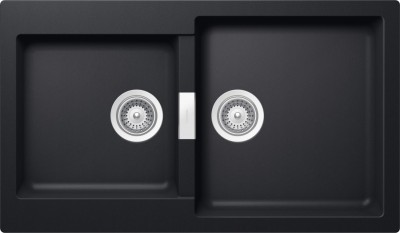 Lavello incasso 2 vasche Reversibile sopratop - sottotop 86 x 50 cm Cristadur Premium Nero Puro SIGNUS N200 SCHOCK SIGN200A84