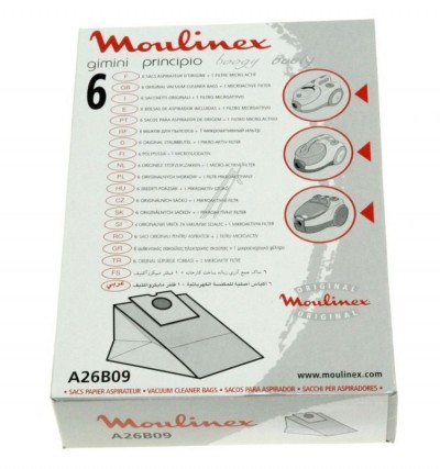 Set di 6 Sacchetti + 1 filtro per  Aspirapolvere Moulinex Originale A26B09
