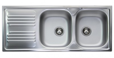 Lavello da Incasso 2 Vasche con Gocciolatoio a Sinistra 116 x 50 cm Acciaio Inox Serie Atmosfera Apell TM1162ILPC