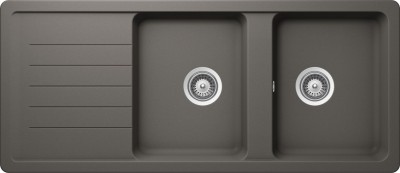 Lavello incasso 2 vasche con gocciolatoio Reversibile sopratop - sottotop 116 x 50 cm Cristadur Premium Silverstone TOLEDO D200 SCHOCK TOLD200A91