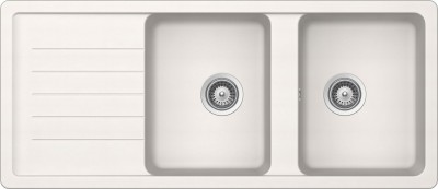 Lavello incasso 2 vasche con gocciolatoio Reversibile sopratop - sottotop 116 x 50 cm Cristadur Premium Bianco Puro TOLEDO D200 SCHOCK TOLD200A99
