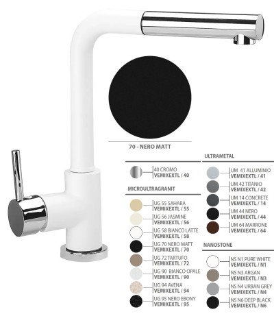 Plados VEMIXEXTL-70 Miscelatore Cucina monocomando con canna a 90 e doccia estraibile finitura 70 ULTRAGRANIT BLACK MATT